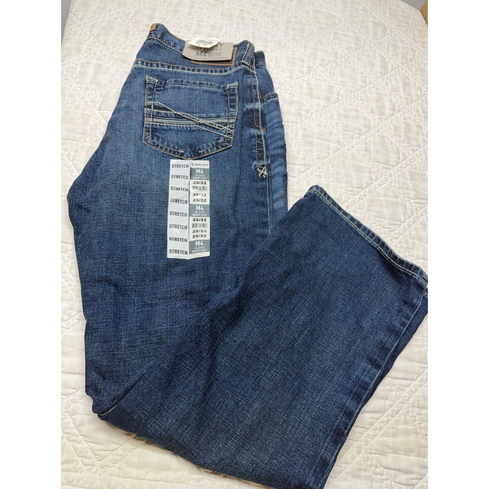Ariat M4 Relaxed Boot Cut Jeans Mens 35/32 Silverton Kilroy Blue Stretch new